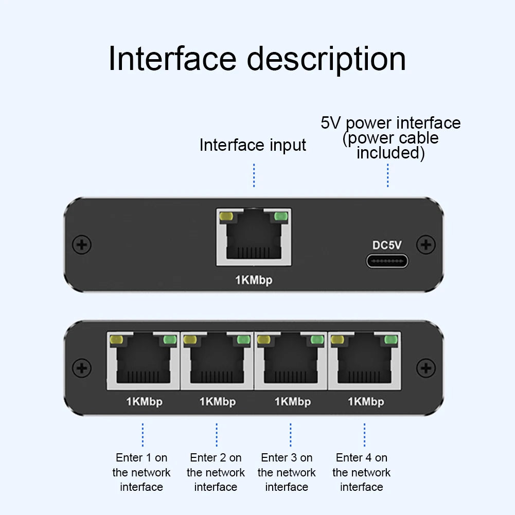 1 To 4 RJ45 Splitter High Speed 1000Mbps Network Connector Splitter HUB 4 Devices Simultaneously Networking for Cat6/7/8 Cable