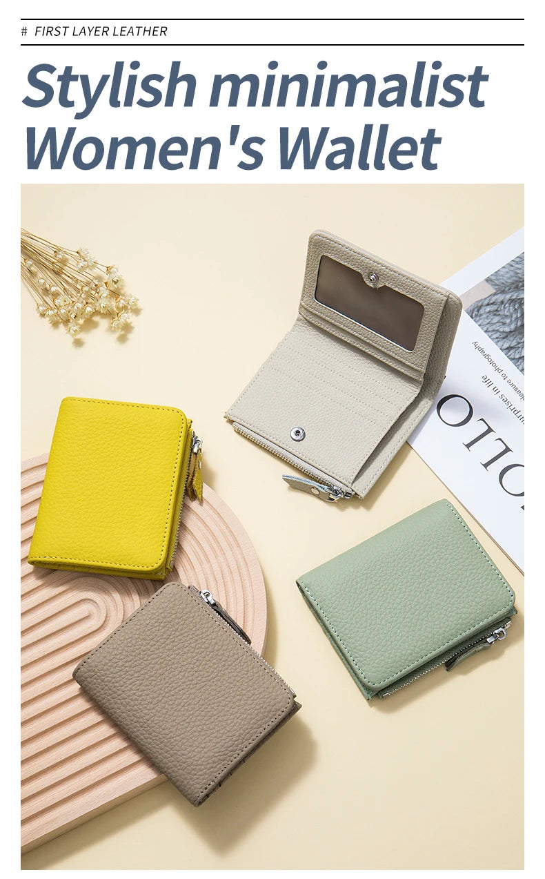 Genuine Leather Men Women Cute Short Wallet Luxury Solid Zipper Coin Purse rfid Bank Credit Card Holder Slim Small Money Bag