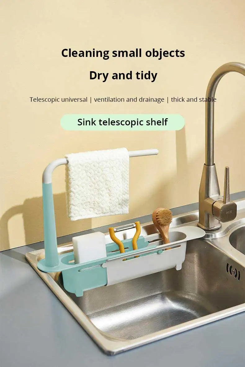 1Pc Multifunctional Telescopic Sink Storage Rack Upgraded Adjustable Sink Sponge Holder Expandable 2-in-1 For Home Kitchen by Smarsty