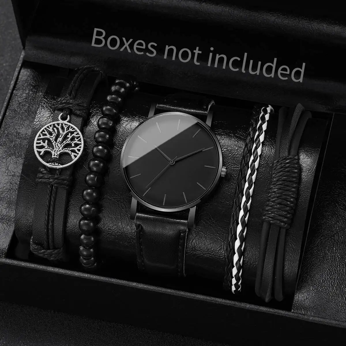 Fashion Leather Strap Men Quartz Watch Set - Smarsty