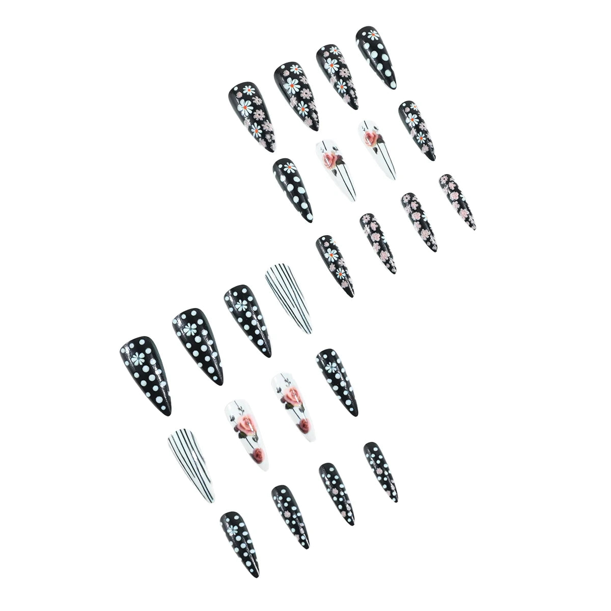 Extra Long Stiletto Black Full Cover Fake Nails - Smarsty