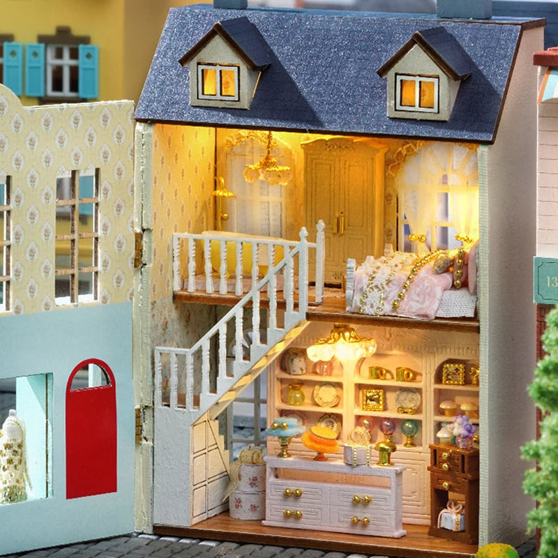Diy Mini Wooden Dollhouse With Furniture Light Doll House Casa Assembly Model Pink Princess Villa Architecture Kit Toys Birthday by Smarsty
