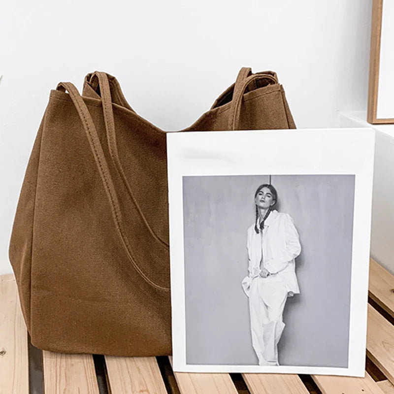 Large Capacity Canvas Shopper Tote Reusable For Women - Smarsty