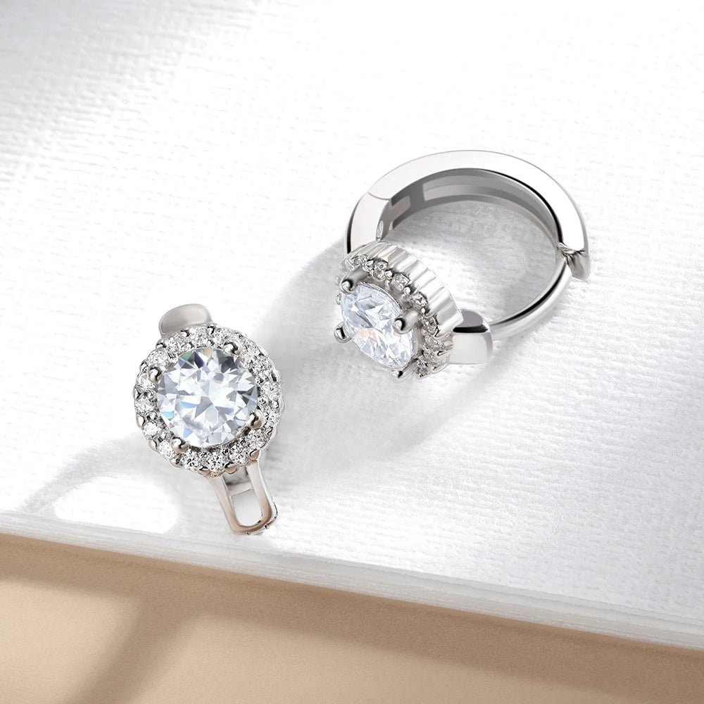 Moissanite Hoop Earrings Sterling Silver Bridal Sparkle - Smarsty