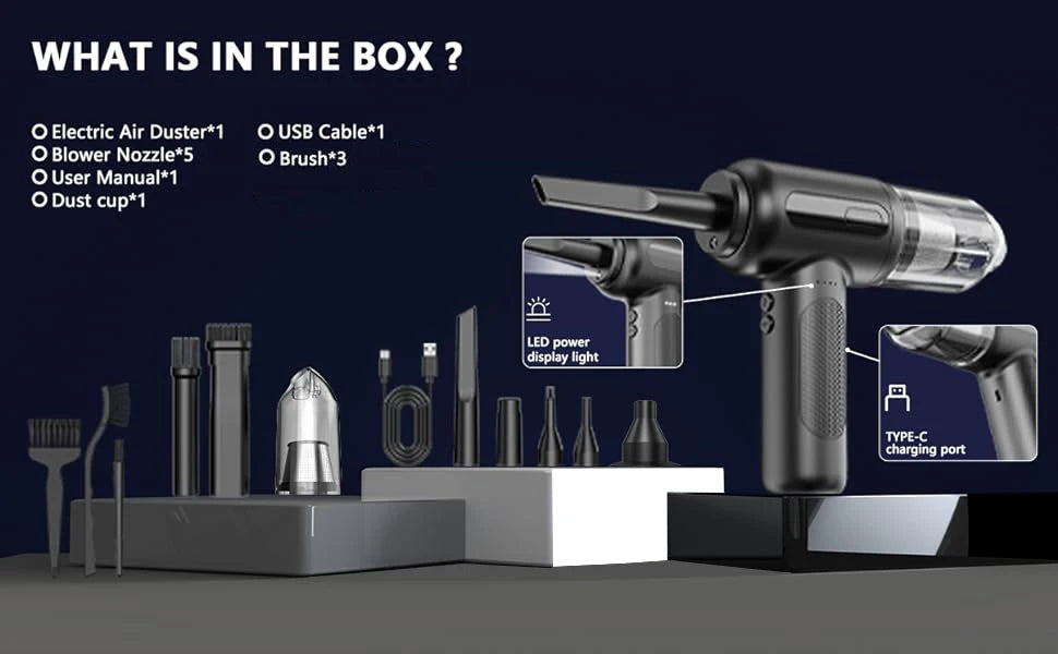 Air Duster - High-Power Suction, 6000mAh Dual-Purpose, Mini Handheld, Multi-Functional, One-Click Dusting, with Crevice Tool, Du