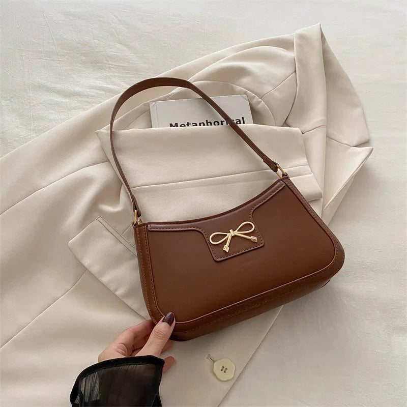 Metal Bow Shoulder Bag For Women With Classic Baguette - Smarsty