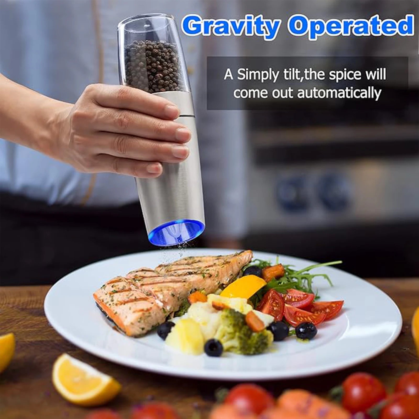 1pc/2pcs, Gravity Electric Salt And Pepper Grinder - Salt & Pepper Mill Sets With LED Light, One Hand Automatic Operation, Adjus - Smarsty