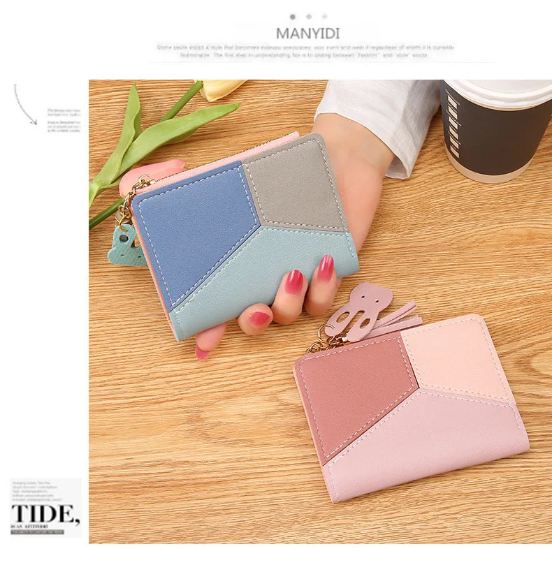 Fashion Women's Wallet Zipper Coin Purse Lady Short Clutch Purse Handbag Patchwork Leather Female Card Holder Wallet Phone Pouch