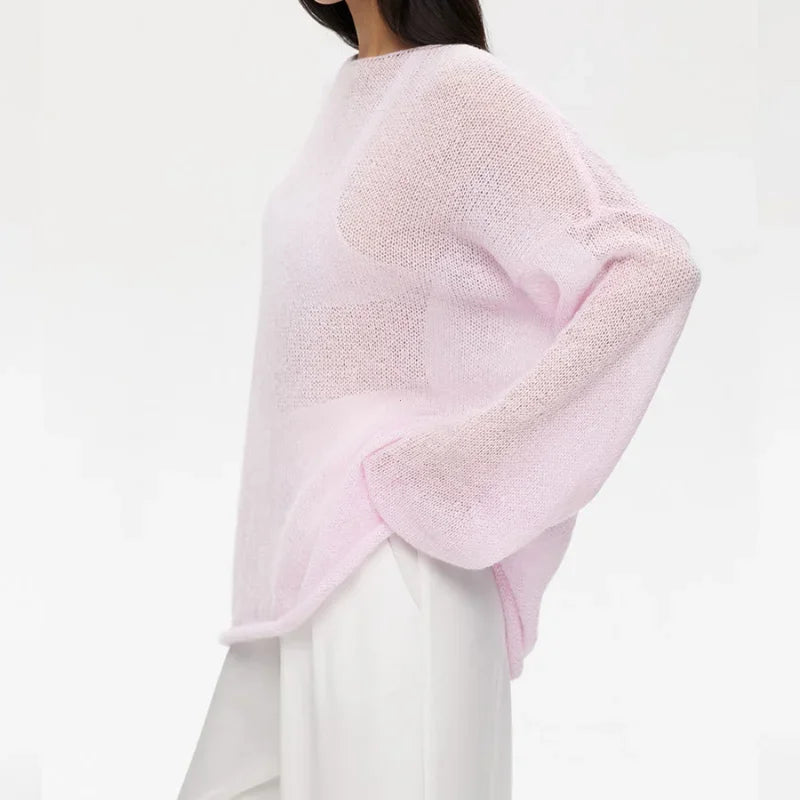 Elegant Sweater Women 2024 Summer Autumn Casual Fashion Loose Women Pullovers Chic Pink White Jumper Sueter Mujer - Smarsty