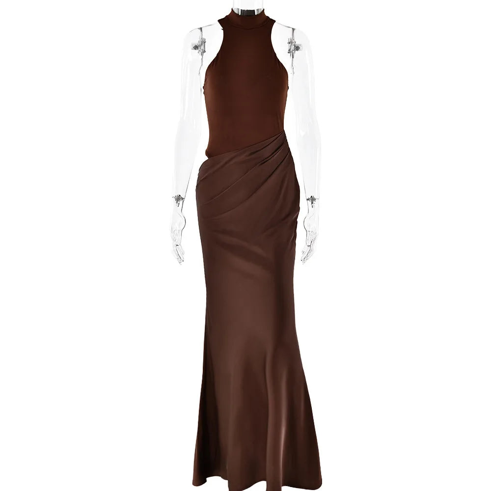 JULISSA MO Satin Sexy Hollow Out Women Maxi Dress Black Sleeveless High Waist Dress Female Autumn Skinny Elegant Party Clubwear - Smarsty