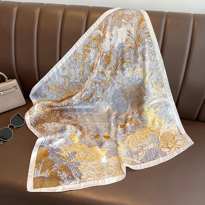Bohemian Floral Print Silk Scarf for Women Sun Protection - Smarsty