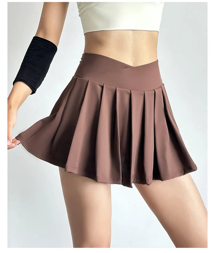 Sports short skirt women summer anti-walk yoga pants running fitness clothes quick dry breathable high waist pleated skirt - Smarsty