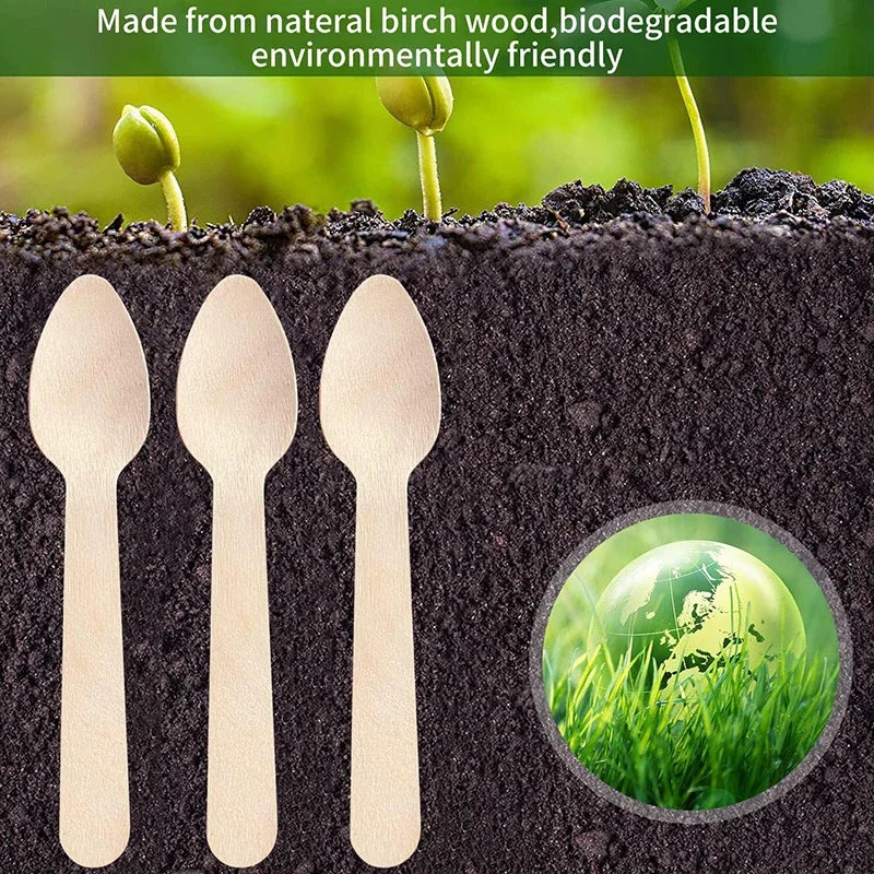 Disposable Wooden Spoons for Tasting and Sampling 50 to 200 Pcs - Smarsty