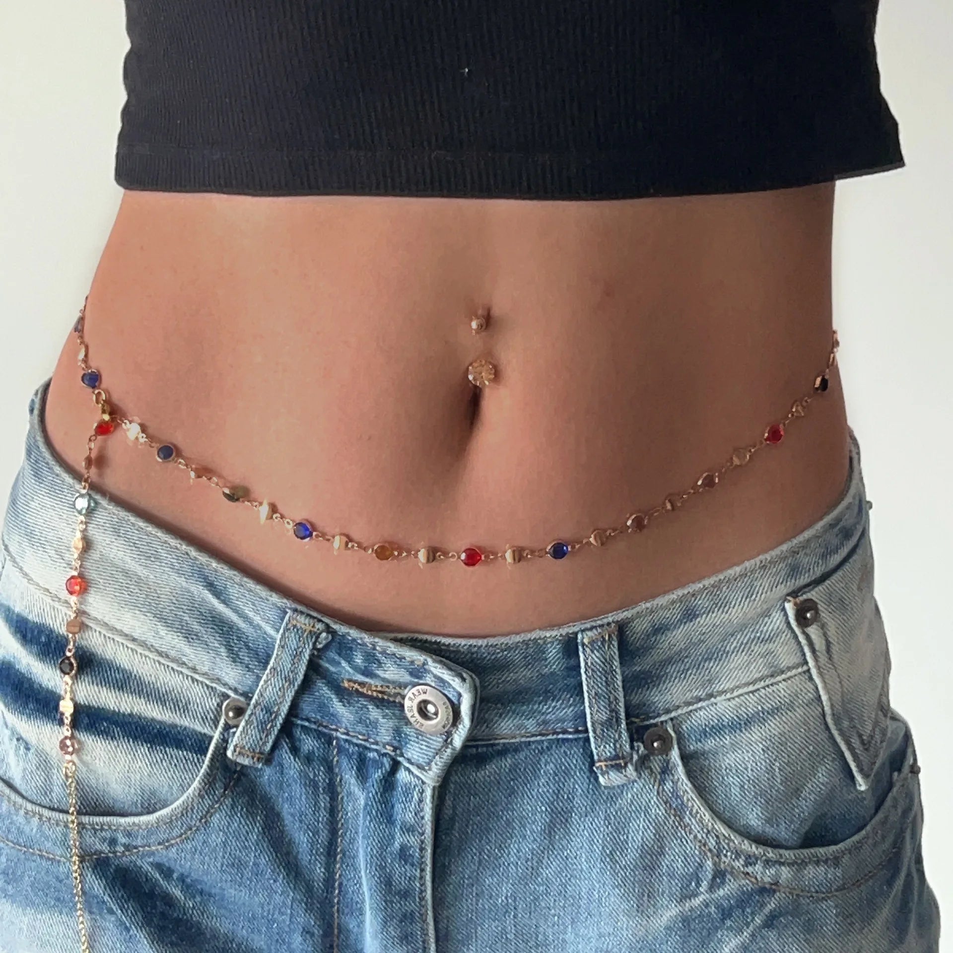 Fashion Colored Glass Crystal Waist Chain for Women - Smarsty