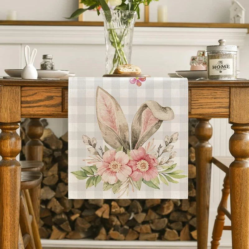 Linen Easter Rabbit Table Runner for Spring Decor - Smarsty