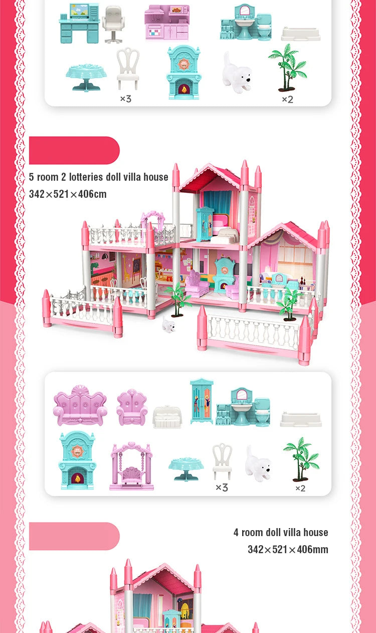 Girl Doll House Toy Children Pretend Play Dollhouse Villa Patchwork Dream Furniture Home Doll House for Kids Christmas Toy Gifts by Smarsty