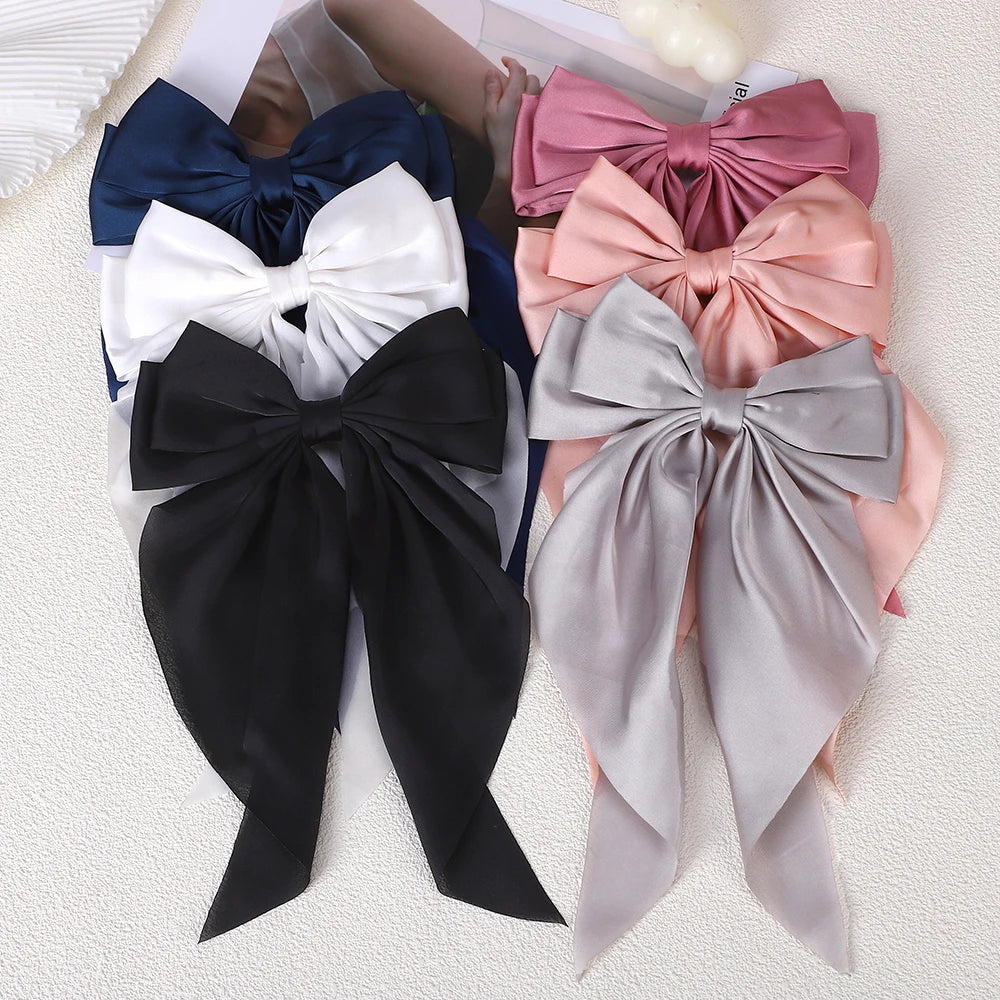 Girls Elegant Big Bow Satin Hair Clip Accessory - Smarsty