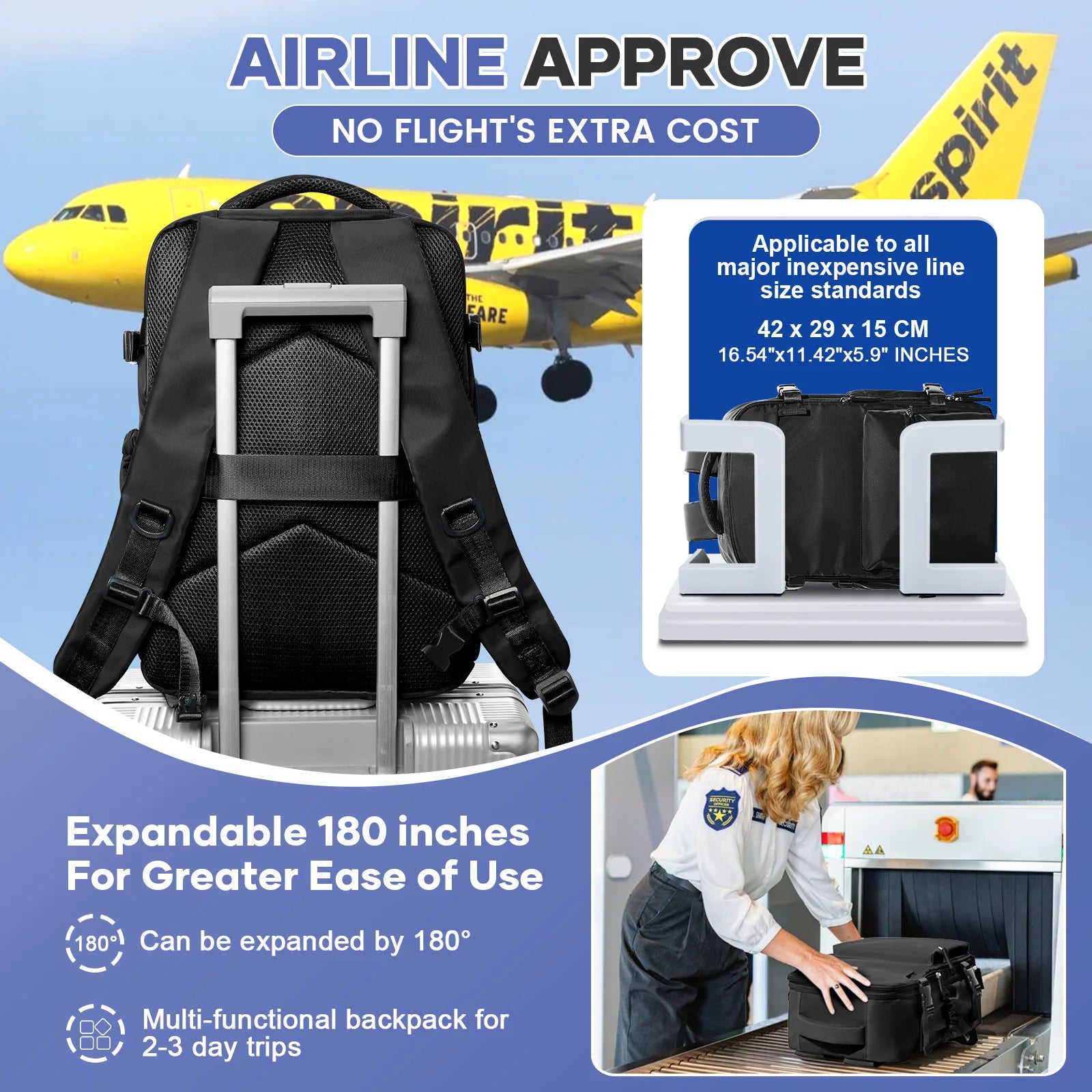 Men Vacuum Compression Backpack 15.6in Laptop Backpack Expand Hiking Vacuum Travel Backpack, Ryanair Backpack 40x20x25 Cabin Bag - Smarsty