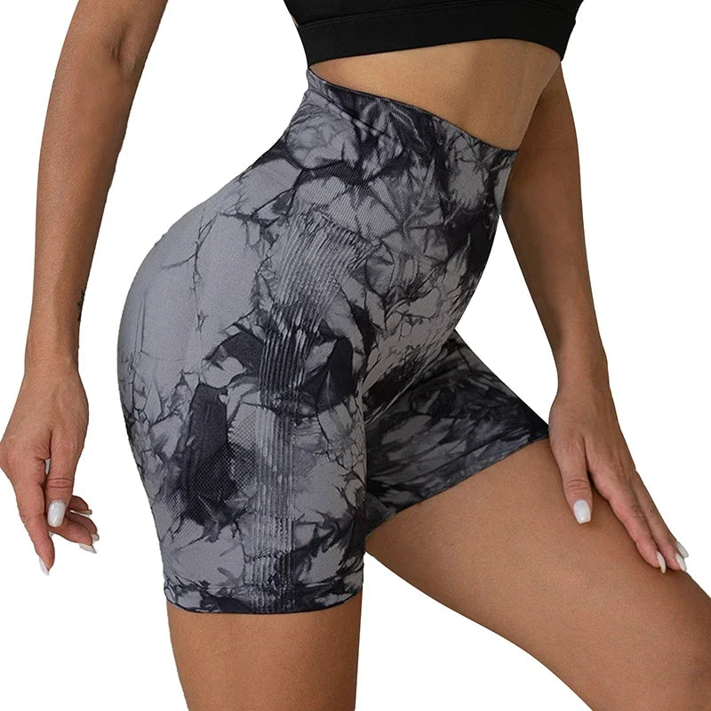 Tie-Dye Yoga Shorts for Women High Elastic Gym Shorts Push Up Sports Shorts Running Workout Fitness Women Short Sports Leggings - Smarsty
