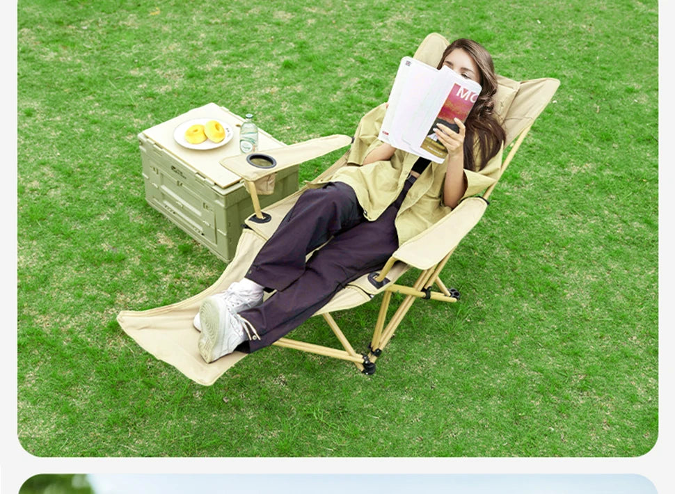 WESTTUNE 2-in-1 Reclining Camping Chair Lightweight Folding Camping Lounge Chair with Adjustable Backrest & Footrest for Beach