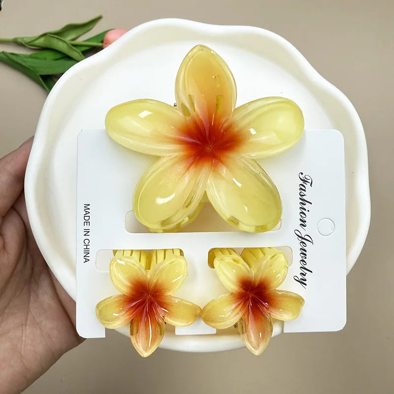 Bohemian Plumeria Hair Claw Clips Set Lightweight Beach - Smarsty