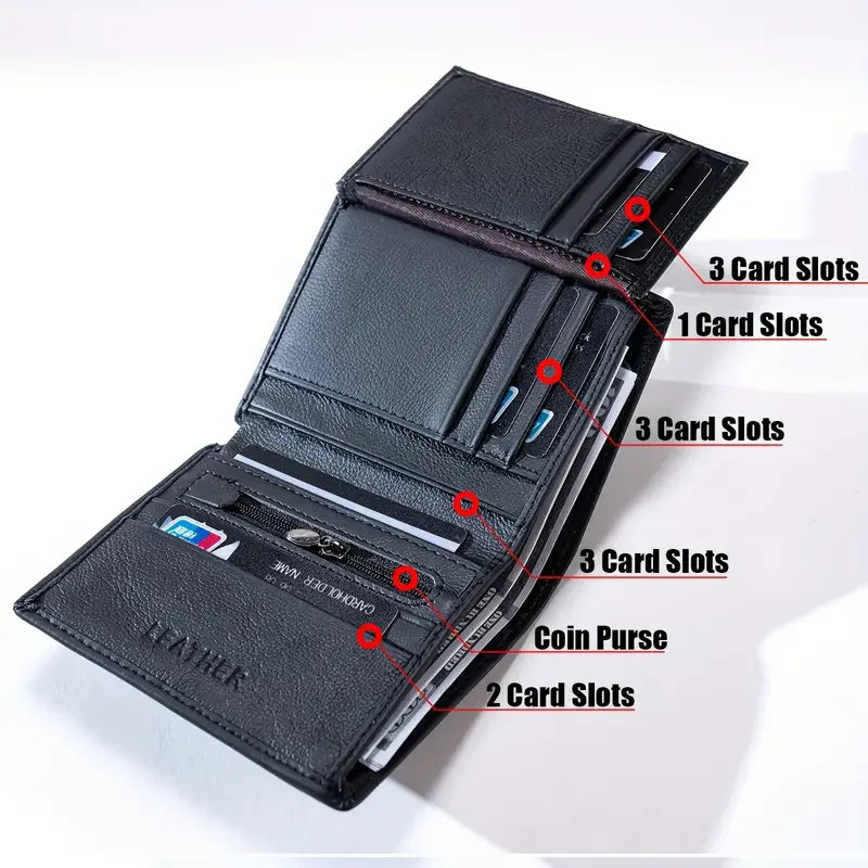 men's wallet Genuine Leather Wallets For Men Coin Purse Vintage Vertical Short Credit Card Holder Money Bag Men's RFID wallet - Smarsty
