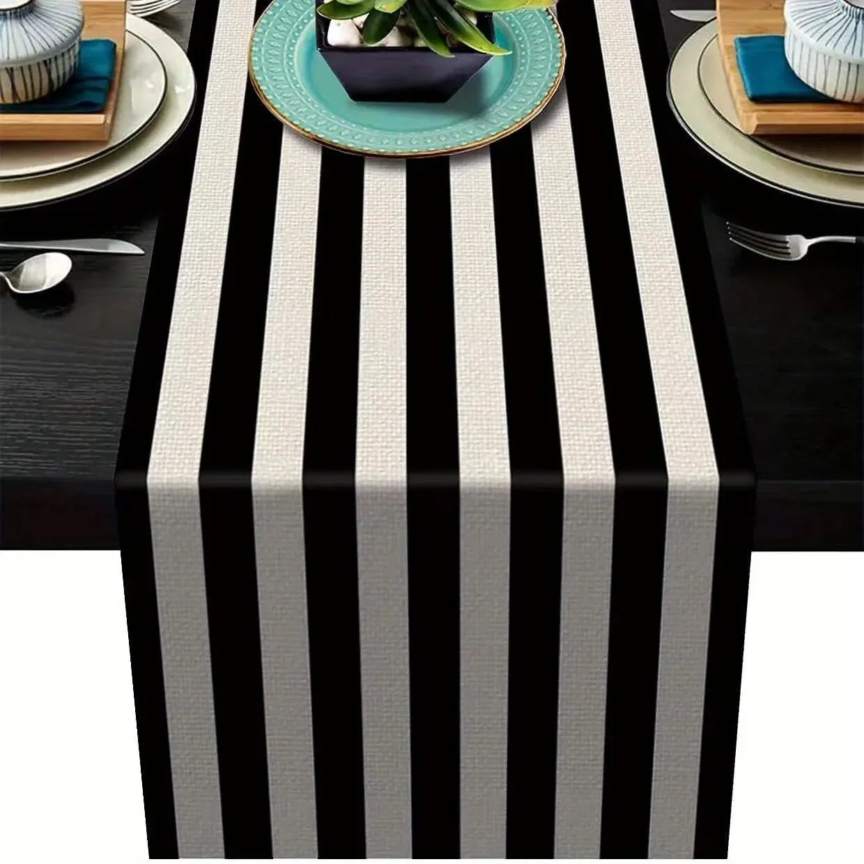 Geometric Stripe Linen Table Runner for Elegant Decor - Smarsty