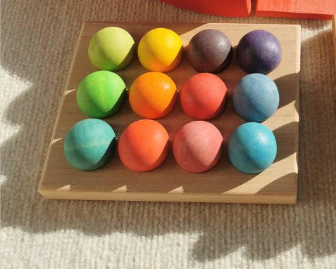 High Quality Wooden Toys Lime Wood Rainbow Arch Stacking Blocks Building Semi Color Sorting Peg Dolls Balls Slat for Kids Play - Smarsty