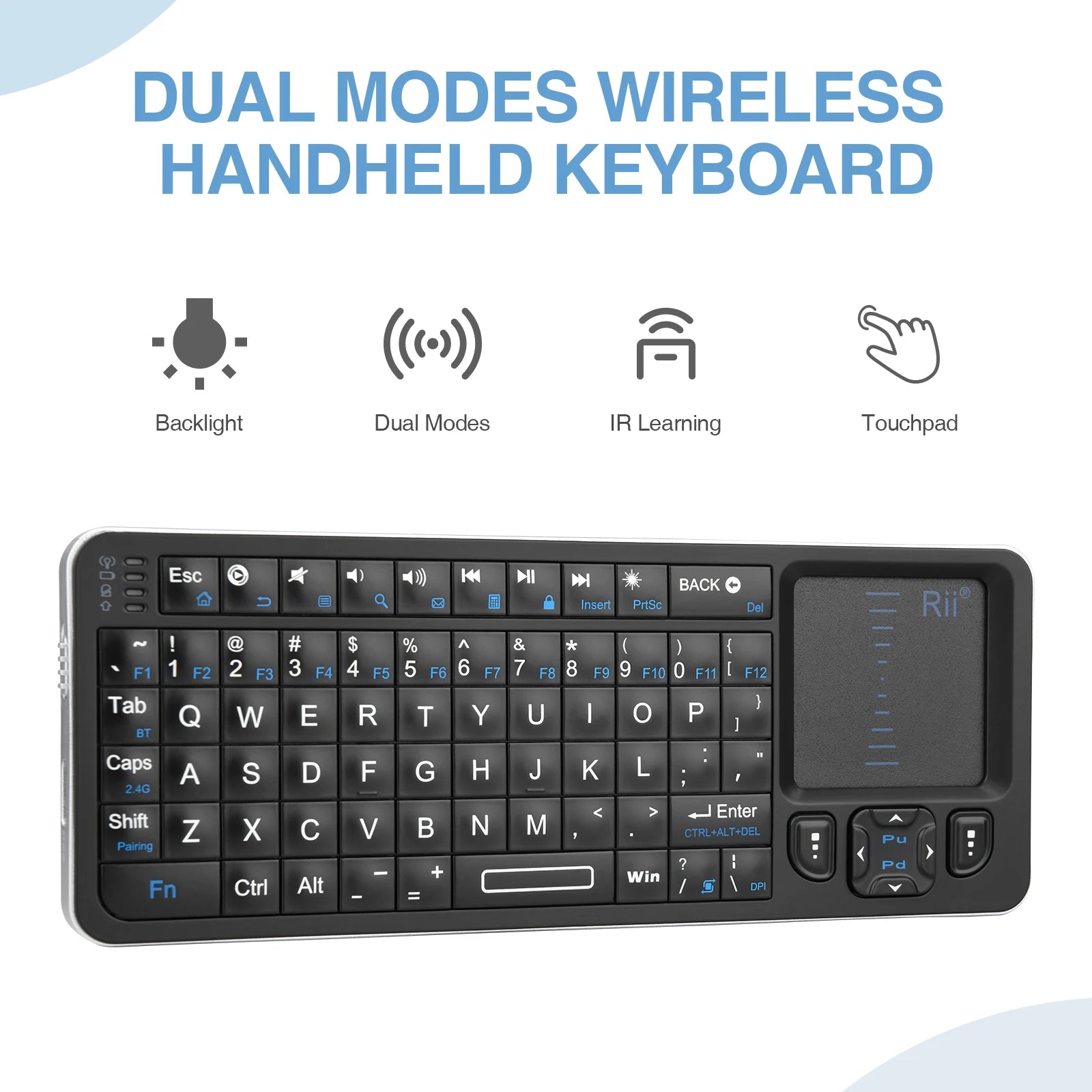 Mini Bluetooth Keyboard With Backlit IR Touchpad For TV