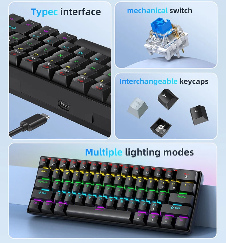 Sixty Percent Mechanical Keyboard With USB Wired Compact