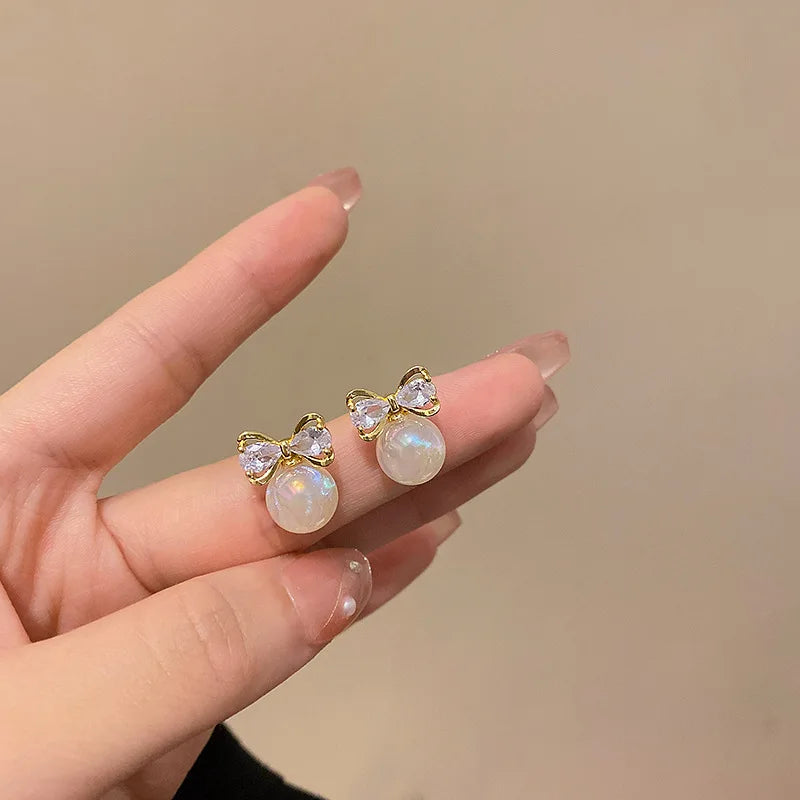 Pearl Long Earrings With Rhinestones For Wedding Fashion - Smarsty