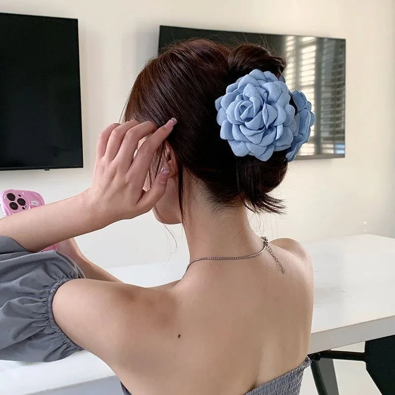 French Fabric Rose Hair Claw Clip Elegant Gift For Women - Smarsty