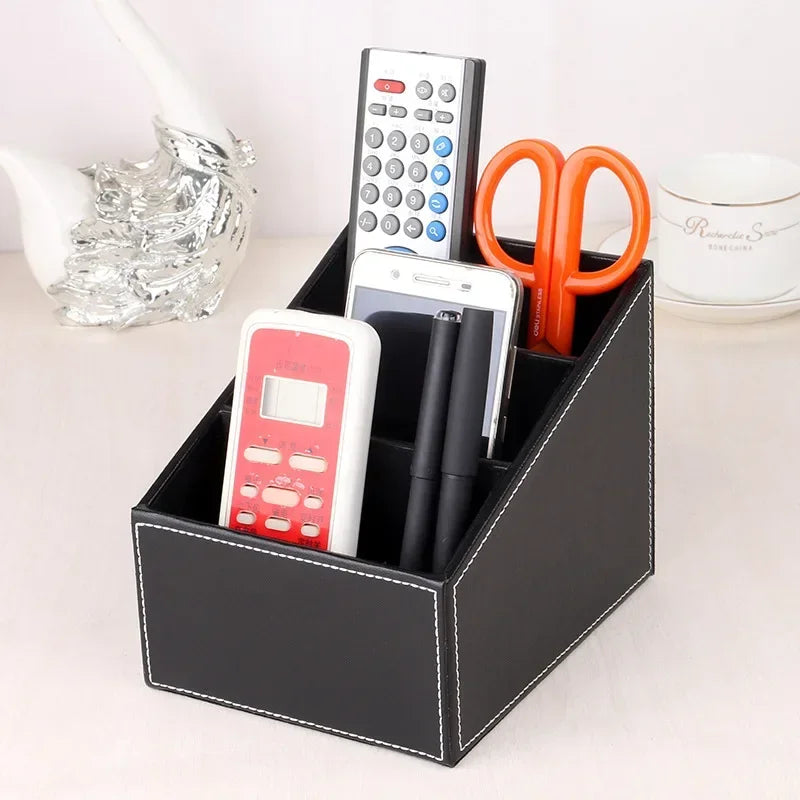 5 Grid Pu Leather Organizer Remote Control Phone And Tv Holder Desk Storage Box Cosmetics Brush by Smarsty