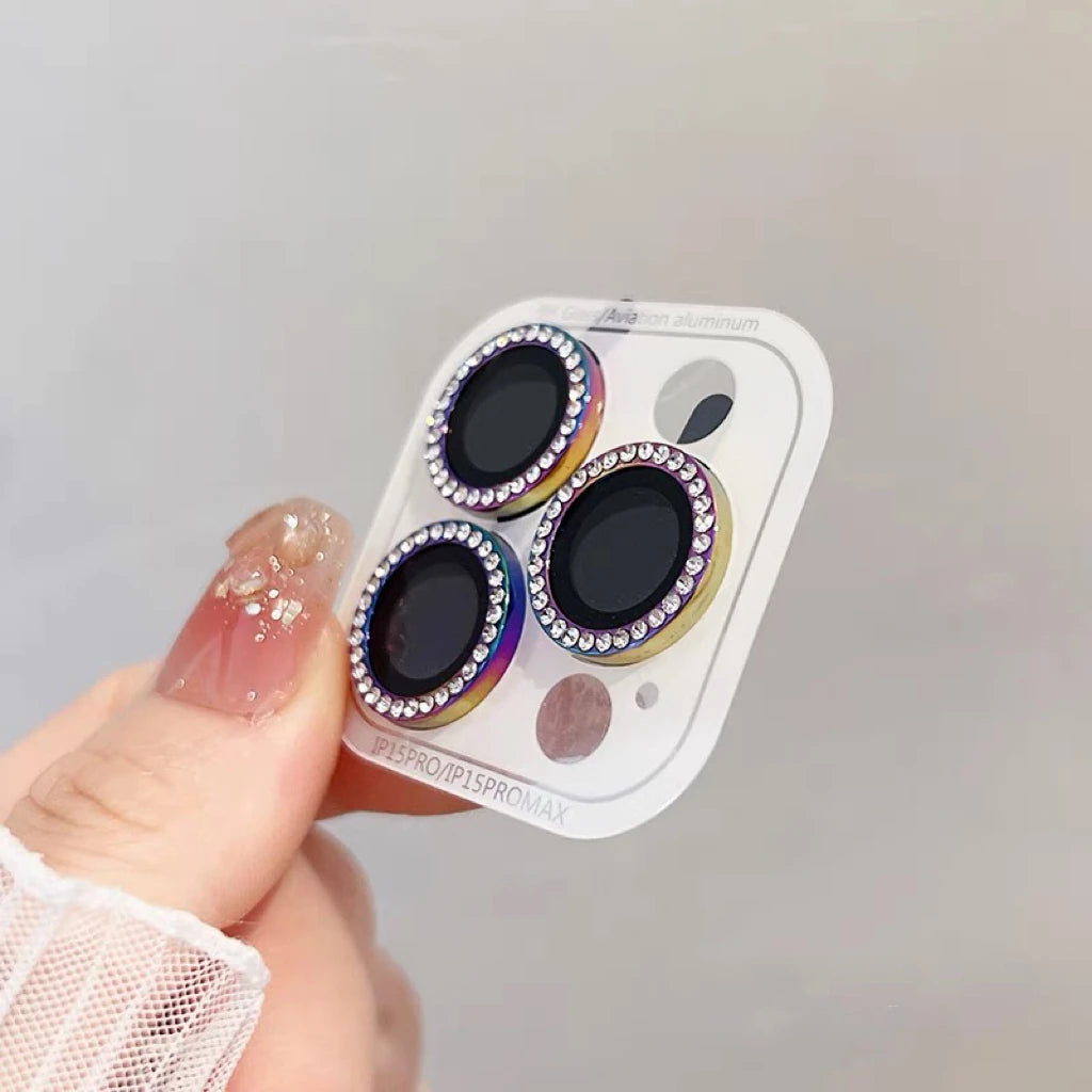 3-2Pcs Luxury Diamond Camera Protector For IPhone 17 16 15 14 13 Pro Max Plus Glitter Ring Lens Glass Back Lens Cap Shinny Cover - Smarsty