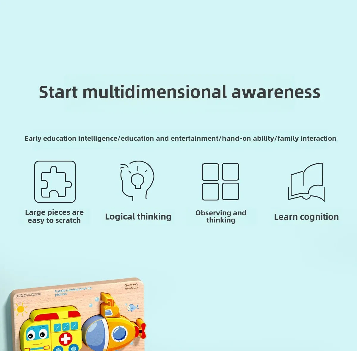 Montessori Cartoon 3D Wooden Puzzle Animal Traffic Jigsaw Toys for Kids Early Learning Educational Cognitive Game Children Gifts by Smarsty