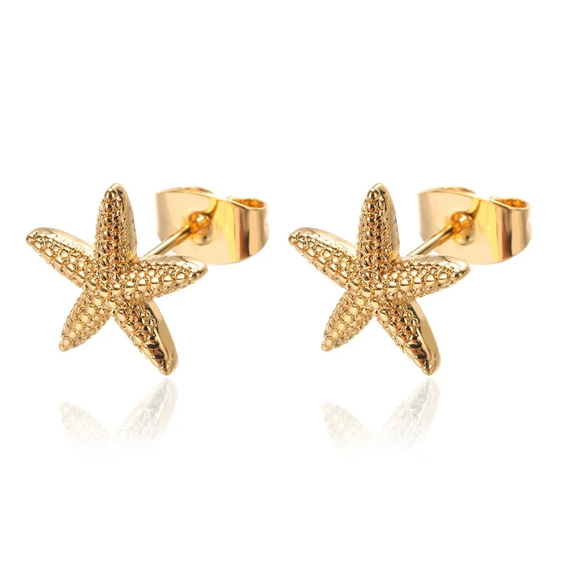 Vintage Starfish Stainless Steel Stud Earrings Lightweight - Smarsty