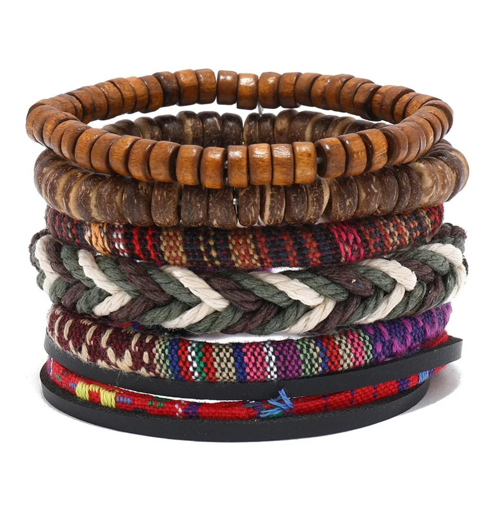 Men’s Leather Braided Bracelets Vintage Ethnic Wristband - Smarsty