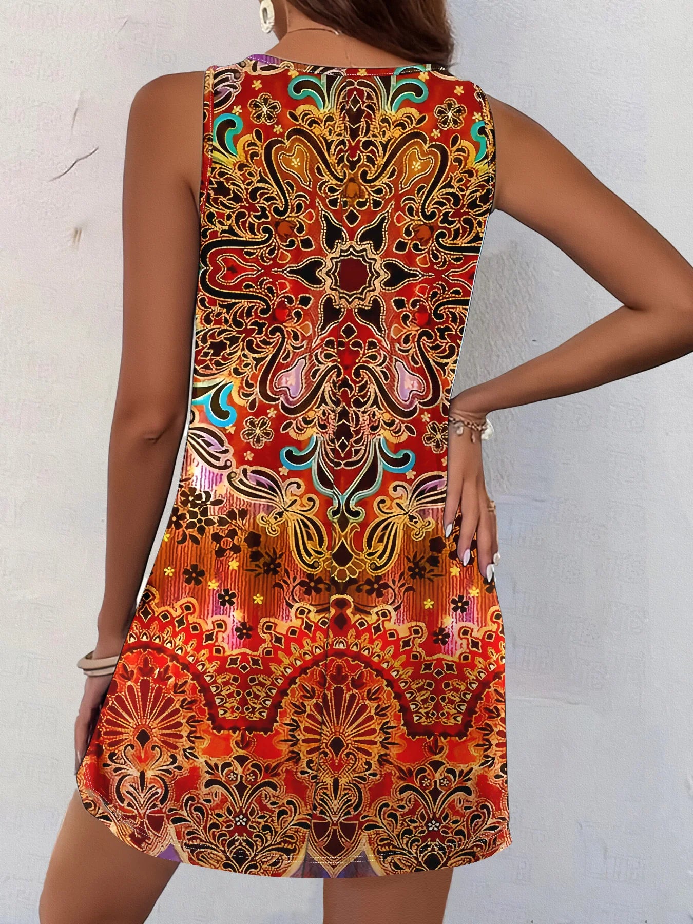 Women Summer Sleeveless Bohemian Dress Exclusive Print Vacation Dress Birthday Dress for Women Beach Dress Dress for Women - Smarsty