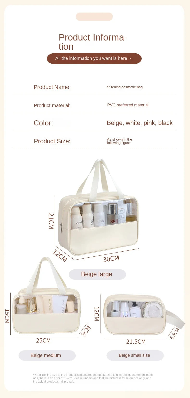 Transparent Travel Cosmetic Bag Large Capacity Waterproof - Smarsty