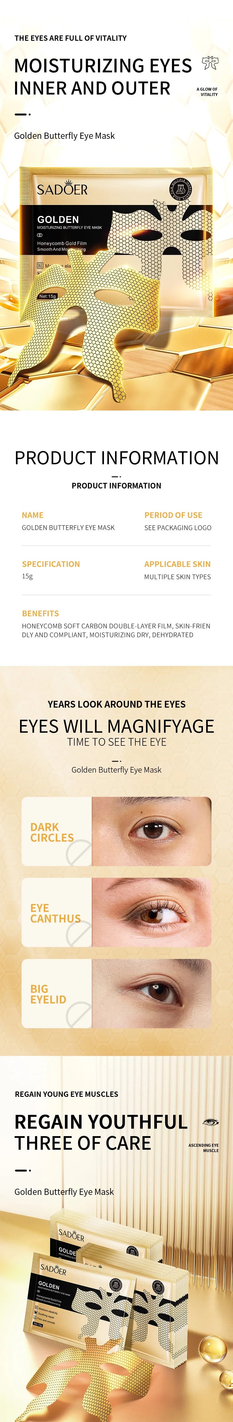 10pcs SADOER Golden Collagen Eye Masks for Dark Circles - Smarsty