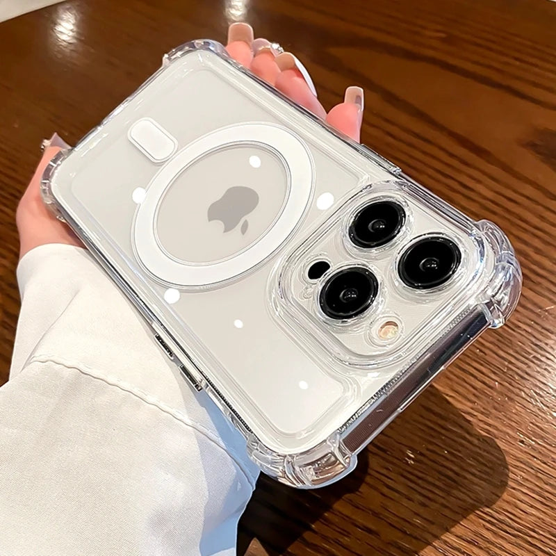 Luxury Wireless Charge Magsafe Transparent Case For iPhone 15 16 14 13 17 12 Pro Max Plus Magnetic Shockproof Soft Bumper Cover by Smarsty