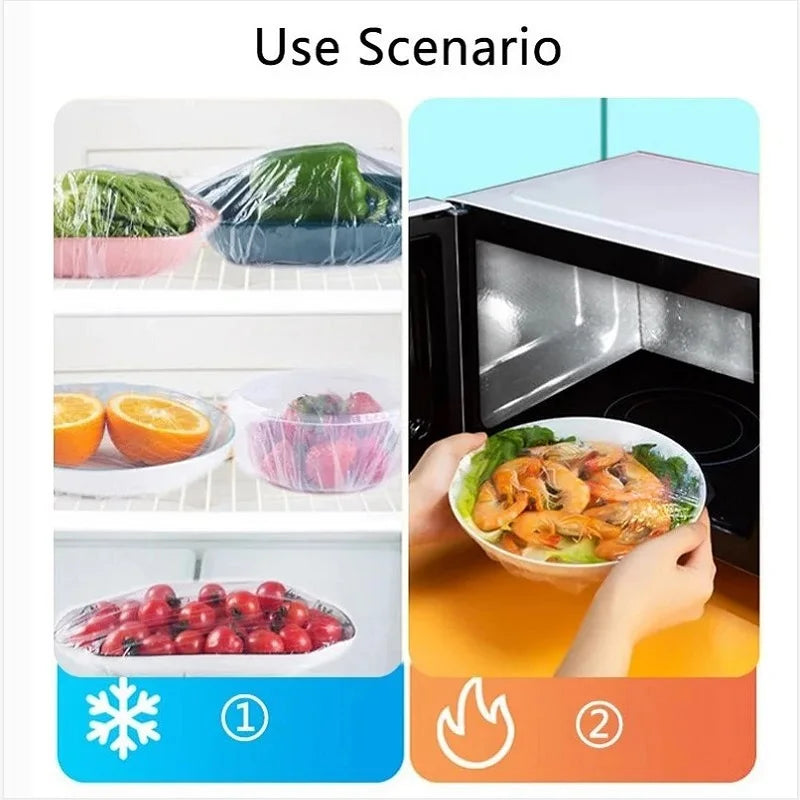 Disposable Food Cover Plastic Shower Cap Fruit Food Cover Elastic Plastic Wrap Cover Food Grade Storage Bag Kitchen Organizer by Smarsty