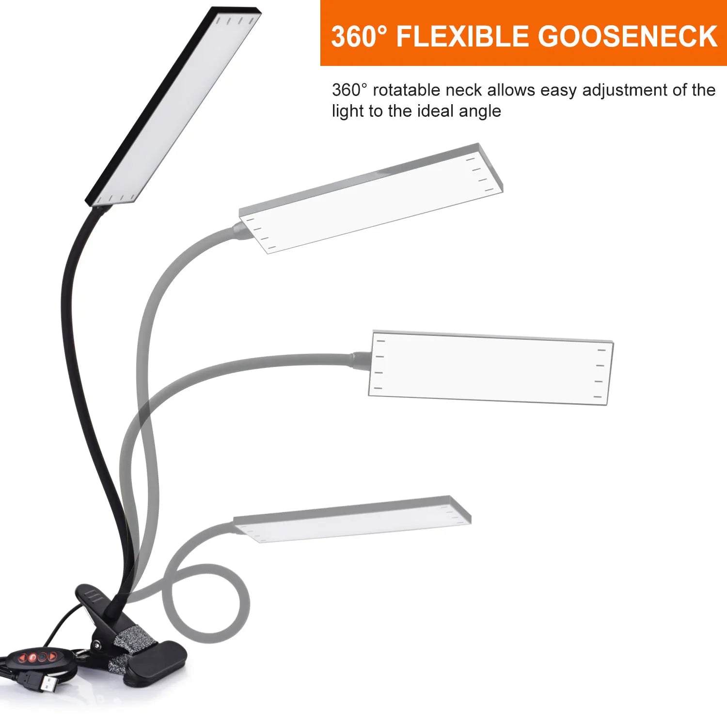 5W LED Clip on Desk Lamp with 3 Modes 11 Brightness 2M Cable Dimmer 14 Levels Clamp Table Lamp