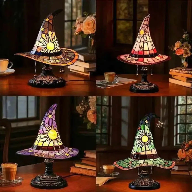 Colorful Witch Hat LED Table Lamp, Handmade Wizard Hat Shape Night Light Ornament ,Creative USB Socket Light Bedroom Decoration