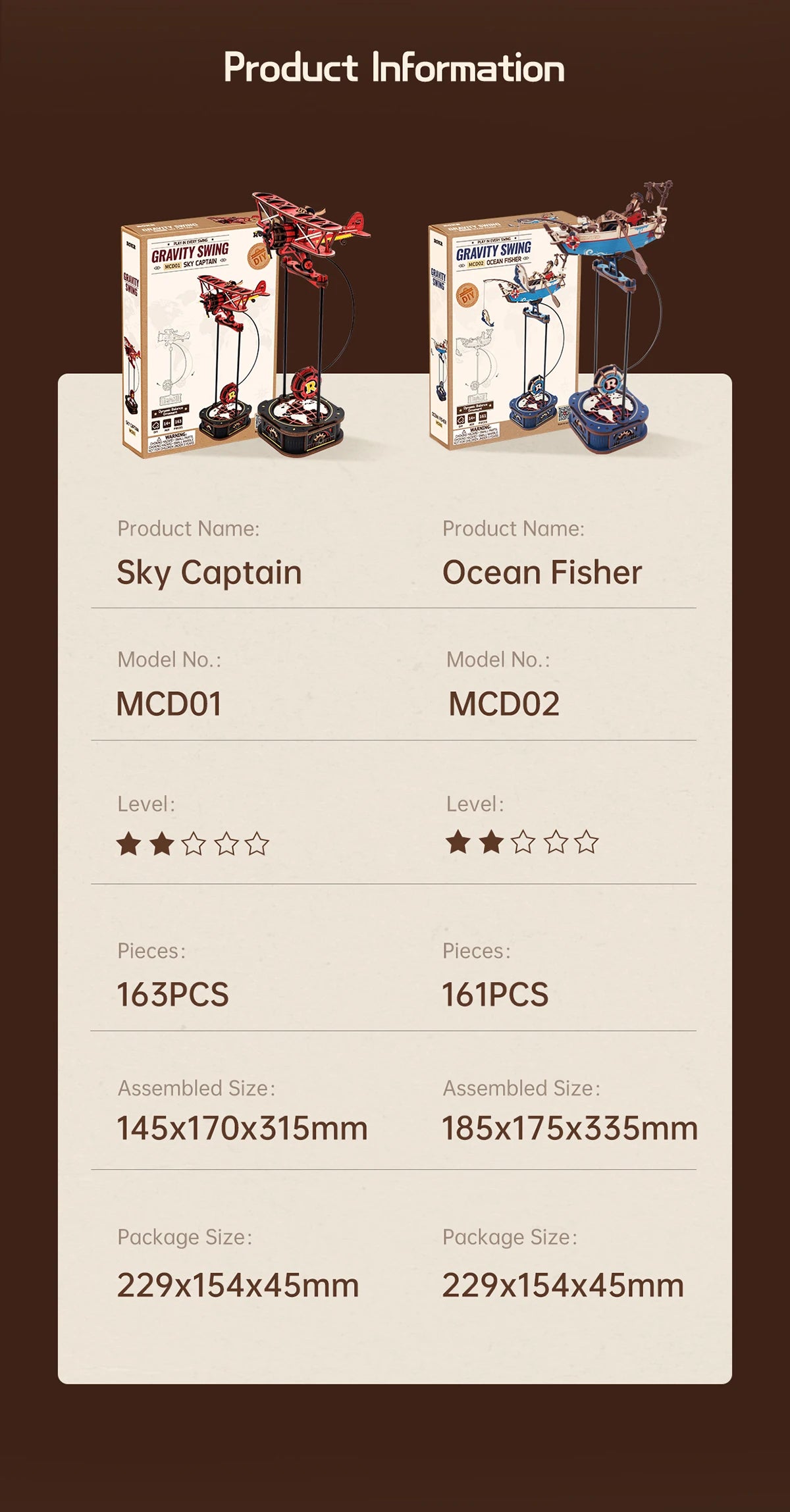 Robotime Rokr Gravity Swing Model Building Kit 3D Wooden Puzzle kit Sky Captain kit Ocean Fisher kit Best Gifts for Adults Teens