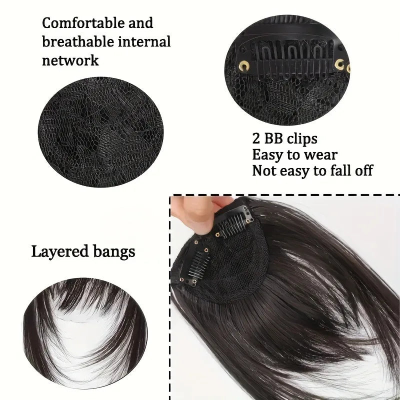Synthetic Hair Clip-In Bangs Cut Wispy Fringe with Sideburns Dark Brown Natural Look for Women Daily Party Wear - Smarsty