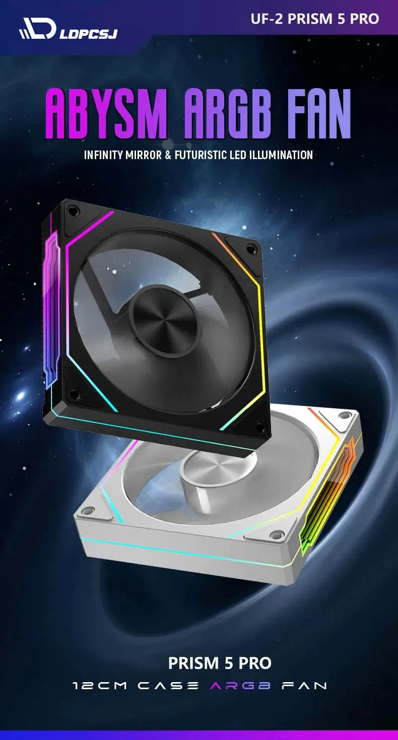 LDPCSJ OEM PRISM 5 PRO Computer Chassis Fan 12cm ARGB 4 Pin PWM Quiet Cooling Fan 12V Large Air Volume 45.2CFM/800-1600RPM