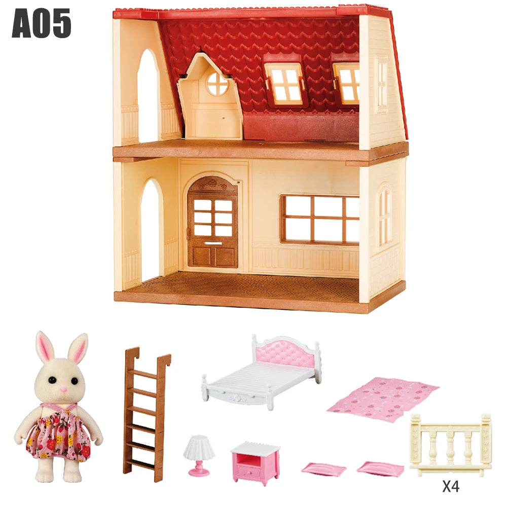 1/12 Dollhouse Furniture Family House Villa Simulate Forest Rabbit Animal Family Miniature Scene Toy Display Furniture Toy Gift by Smarsty
