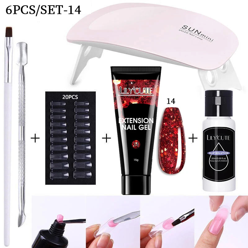 LILYCUTE Nail Gel Set with 6W LED Lamp for Quick Manicure - Smarsty