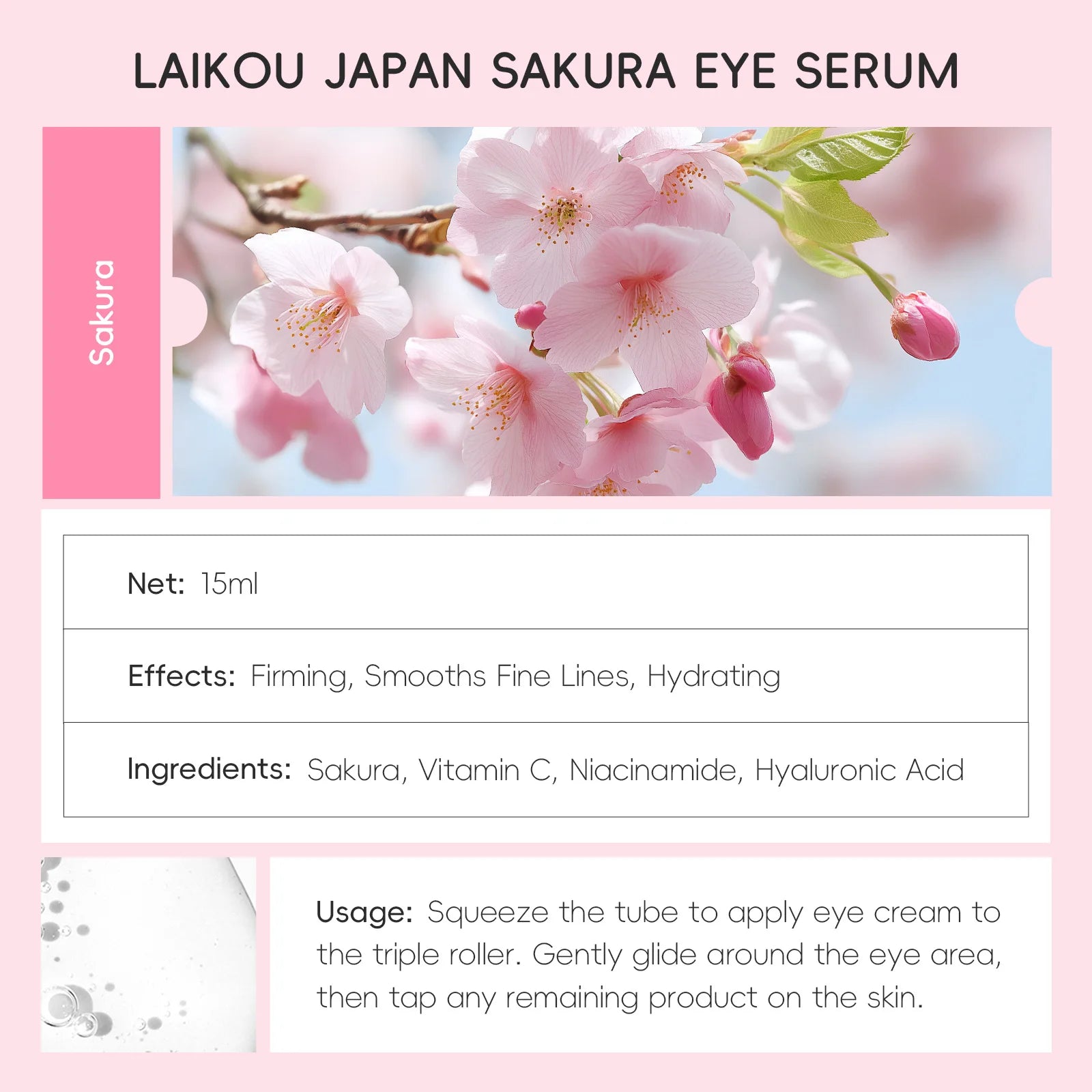LAIKOU Sakura Eye Serum Roller for Dark Circles - Smarsty